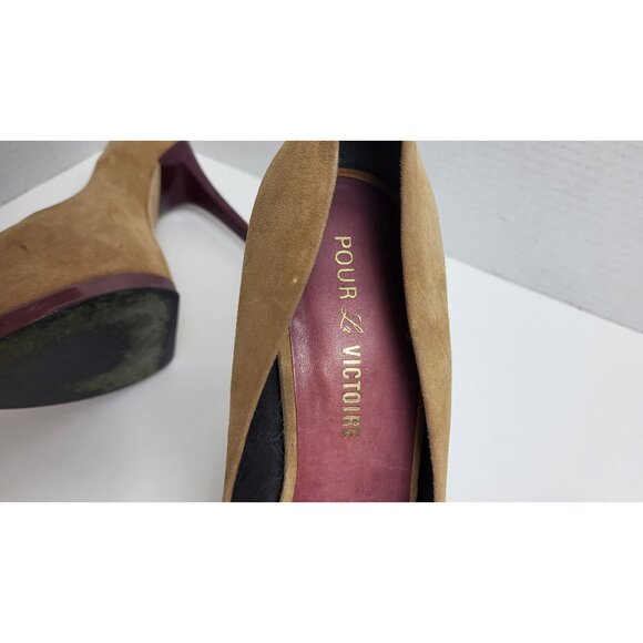 Pour La Victoire Tan Suede Platform Stiletto Heels Womens Size 8.5 - Picture 5 of 9